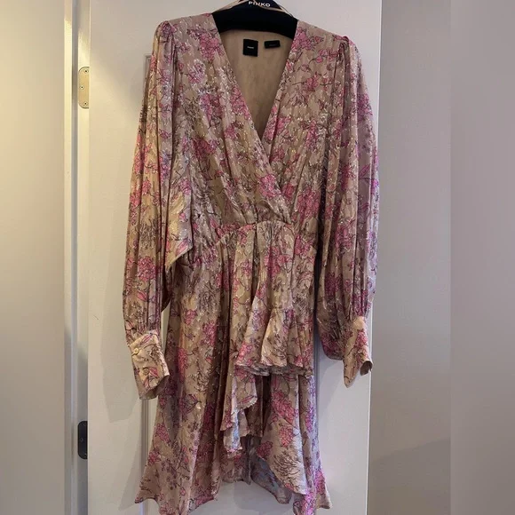 Pinko long sleeved floral wrap pink dress - Picture 2 of 8